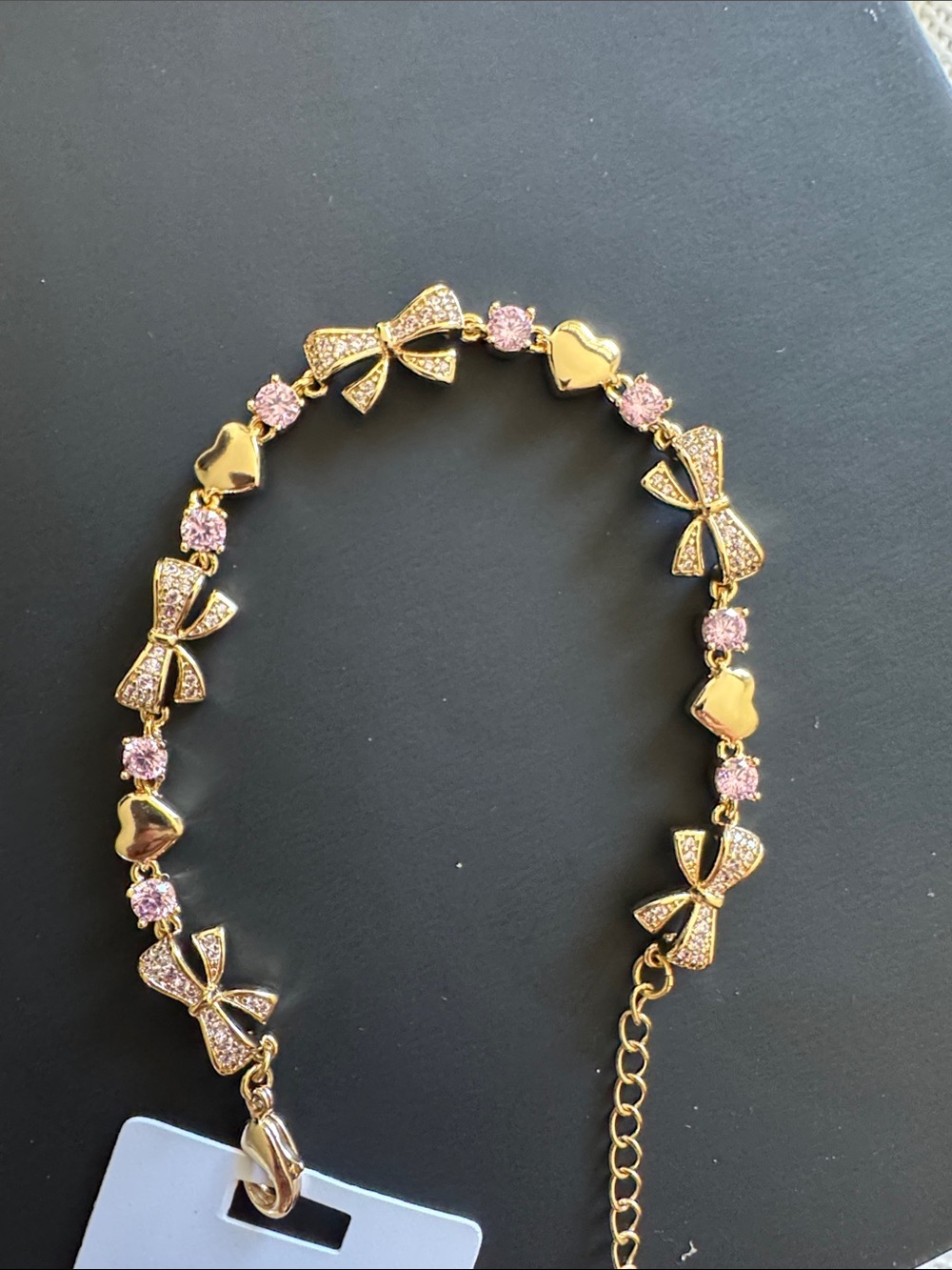 Gold-Tone Bow & Heart Bracelet with Pink Stones - Women Jewelry